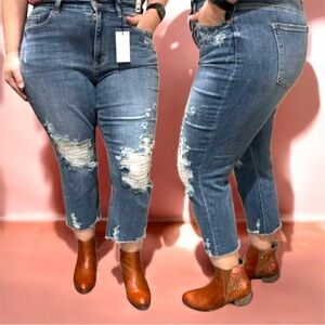 NEW! Plus Size Judy Blue Denim Straight Leg High Waist Distressed Jeans Size 22W
